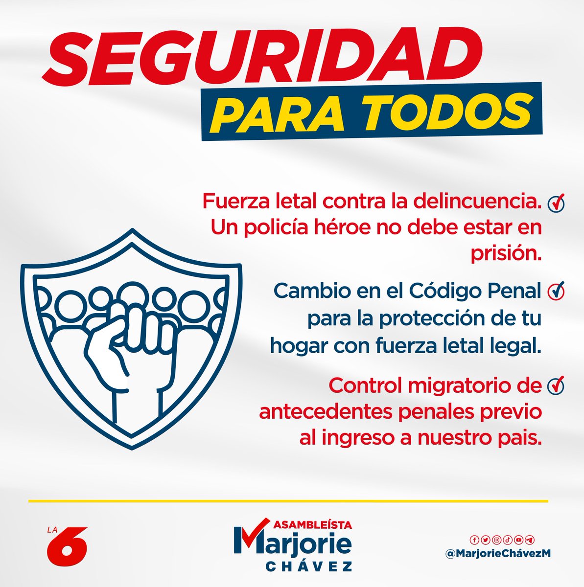 marjoriechavezm's tweet photo. #ECUADOR NECESITA SEGURIDAD✊🇪🇨

Combatiremos la inseguridad desde todas sus aristas. Conoce ¿Cómo lo lograremos?💪

Vamos a pasar #DelMiedoALaEsperanza 🤝

#MarjorieAsambleísta #JanTopic #La6 #PSC https://t.co/Eml24iNUZg