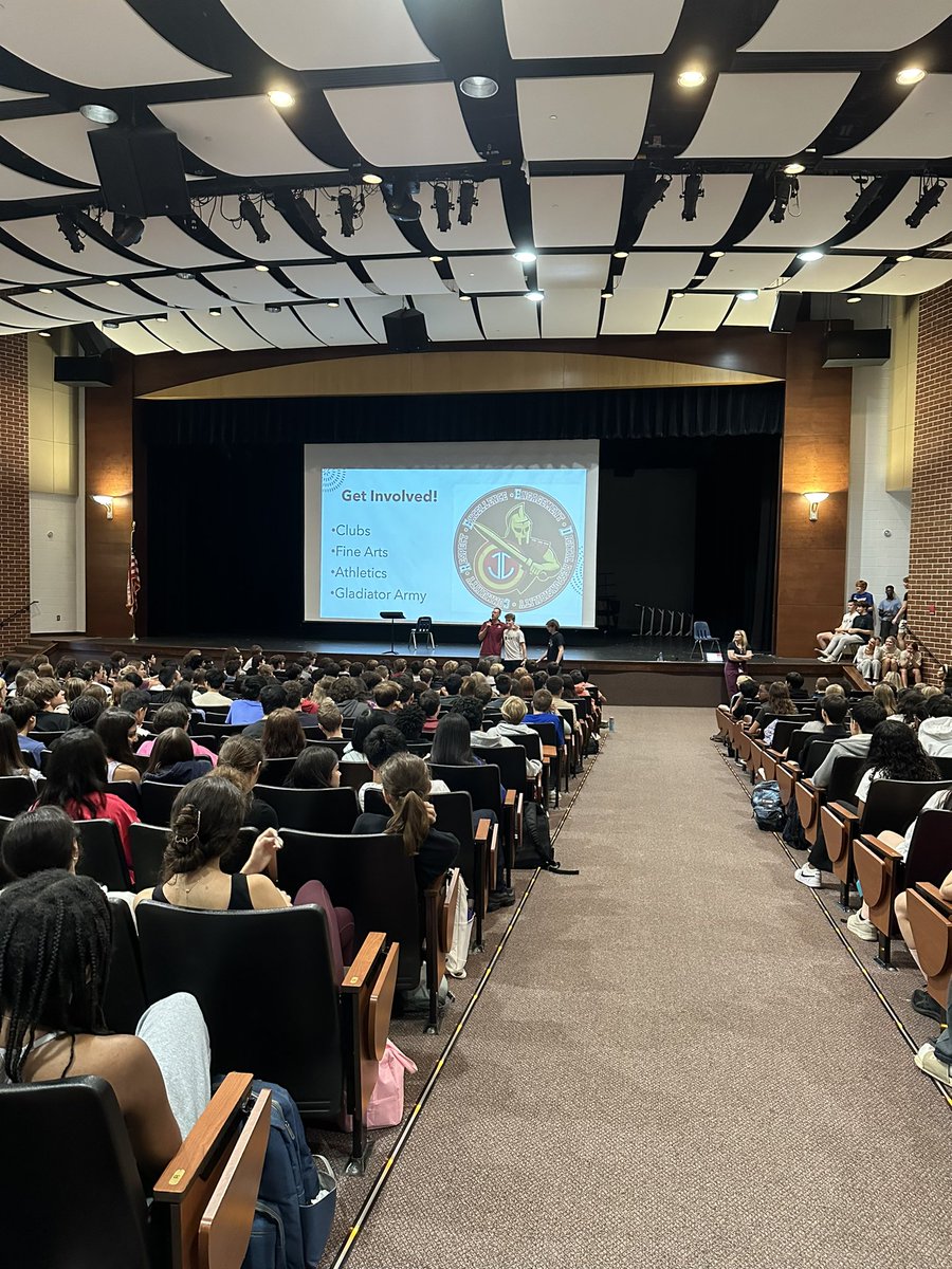 Class meetings starting off strong with our freshmen class taking notes. Sophomores up tomorrow. #jchsgladiators #wearethecreek