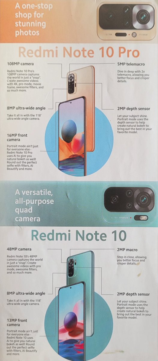 Xiaomi Redmi Note 10 Series, 2021.
Interesting that they chose to highlight the cameras instead of the performance.
#RedmiNote10 #RedmiNote10Pro #SmartphonePamphlets