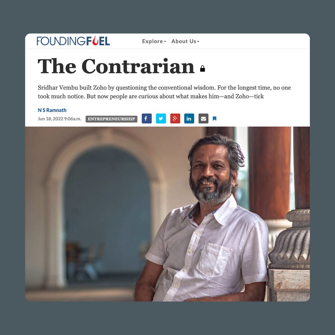 rmnth's tweet image. 📚 Super excited to announce that I've signed a contract with @WestlandBooks to expand my @foundingf story on Zoho/Sridhar Vembu, The Contrarian, into a book. 

🚀 Coming in 2024

☘️ Your best wishes mean the world

🙏 Thank you, @IndrajitGupta and @karthikavk

#ContrarianReads