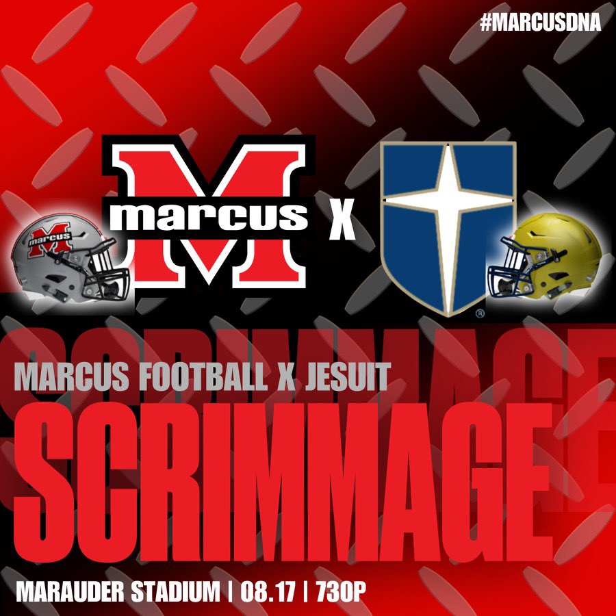 MarcusFootball's tweet photo. Almost that time! 

Thursday night at Marauder Stadium! Be there, be loud and come watch your Marcus Marauders.

Freshman - 5:30
JV - 6:30
Varsity - 7:30 https://t.co/KGR8fHWQJ3
