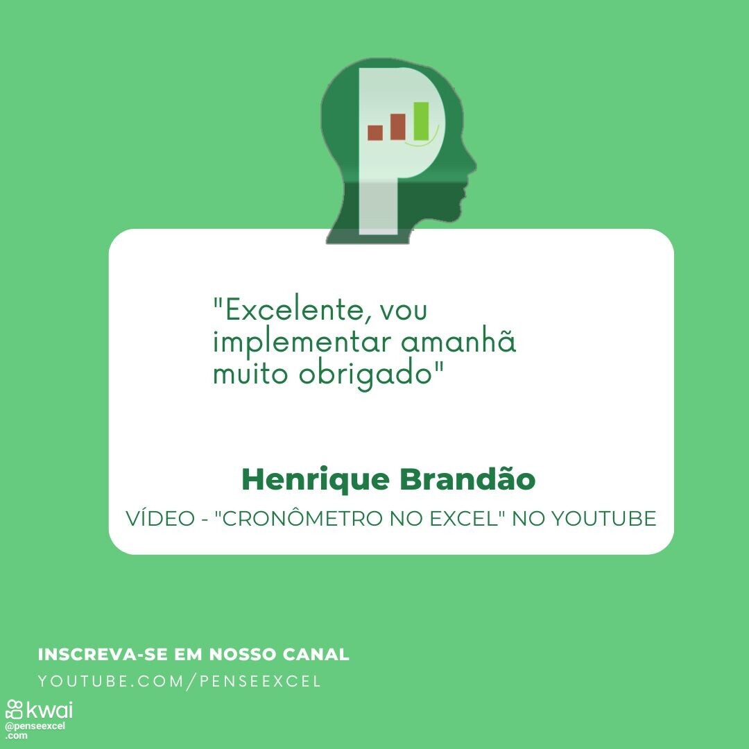 PenseExcel's tweet image. Depoimento de um inscrito no canal da PenseExcel no Youtube
#excel #powerbi #cursodeexcel #cronometroexcel #cronometro #excelavançado #cursopowerbi #powerquery #dax #medidas #planilhas #tabelas