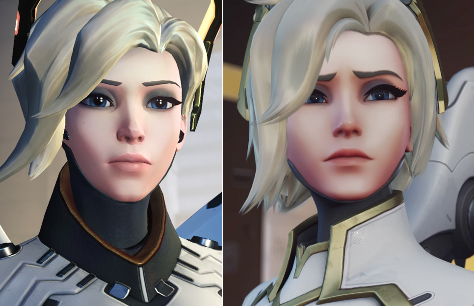 Here's another good example of the quality of the shader and lighting upgrades. The difference in face shapes is largely due to one shot using a wide angle lens and the other is more flat. #Overwatch