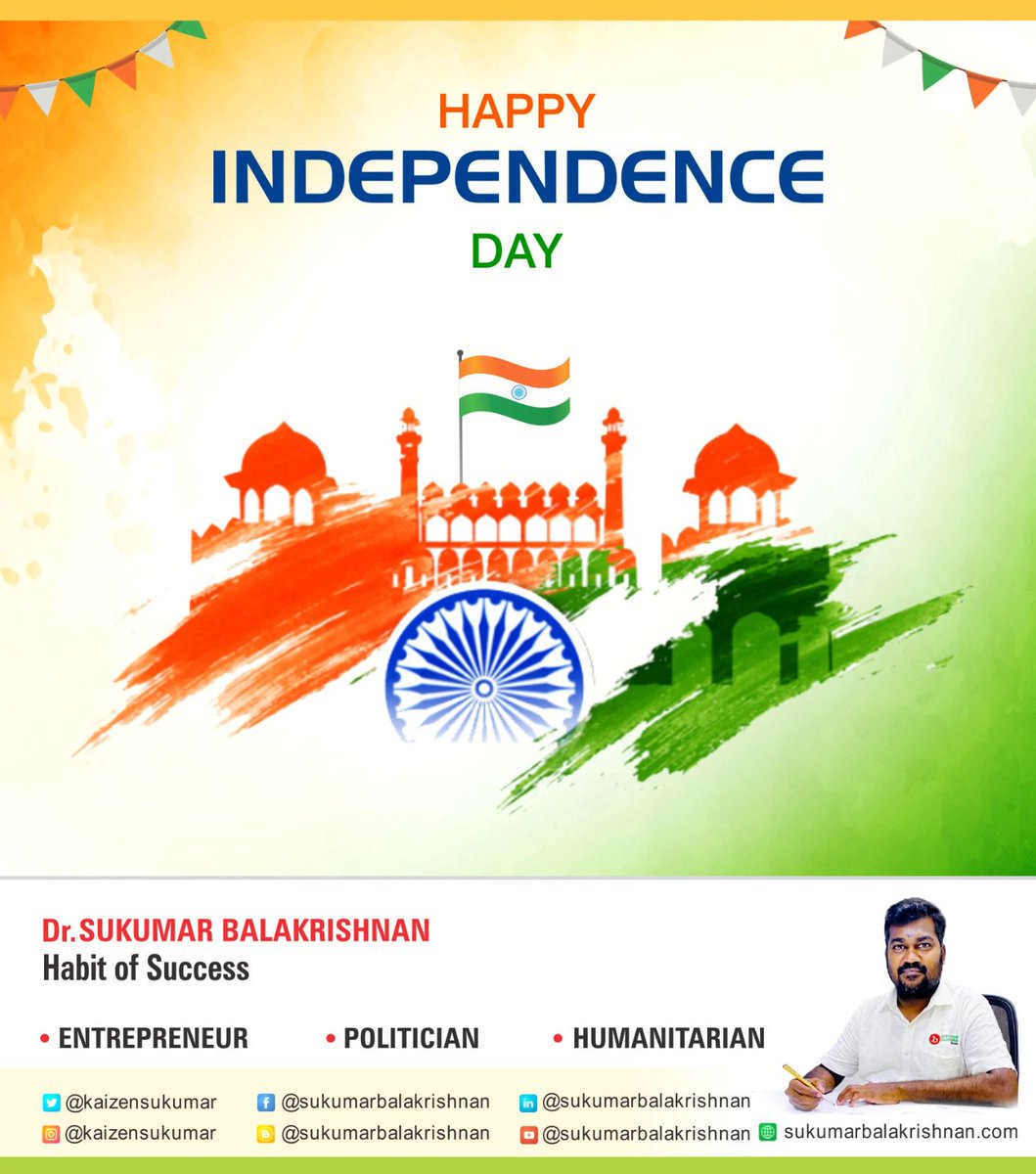 kaizensukumar's tweet photo. Happy Independence Day 🎉
@tndwwa @labour_talk @METROPEOPLE1 @RahulGandhi @CMOTamilnadu @thirumaofficial @BalakrishnanCSR @innokaiz_india @Dr_Ezhilan  #poonamaleemla #thiruvallurdistrict #ishop #independence #JaiHind #VandeMataram #labourtalk @rashtrapatibhvn https://t.co/pOQWodNLON