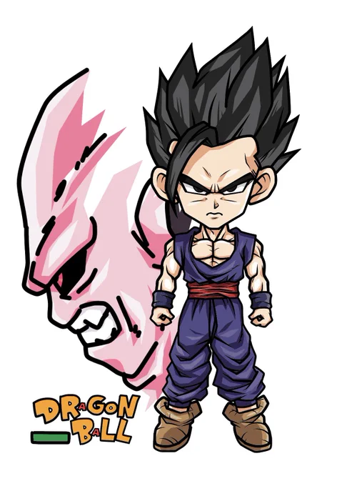 雑に塗って前に描いてた悟飯に配置 ドラゴンボールの塗りはカクカク塗ってもそれっぽく見える(。-∀-)