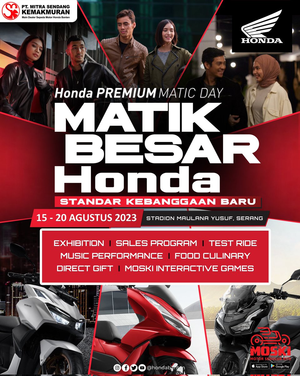 HARI ISTIMEWA UNTUK MATIC PREMIUM💥
Ayo gaskeun dan merapat di acara spesial Honda Premium Matic Day yang bertempat di
📍  Alun-Alun Kota Serang
📅  15 - 20 Agustus 2023
Selain ada SPECIAL PROMO juga ada Band Performance dsb
Salam Satu Hati

#HondaBanten
#hpmd 
#matic
#OneHeart