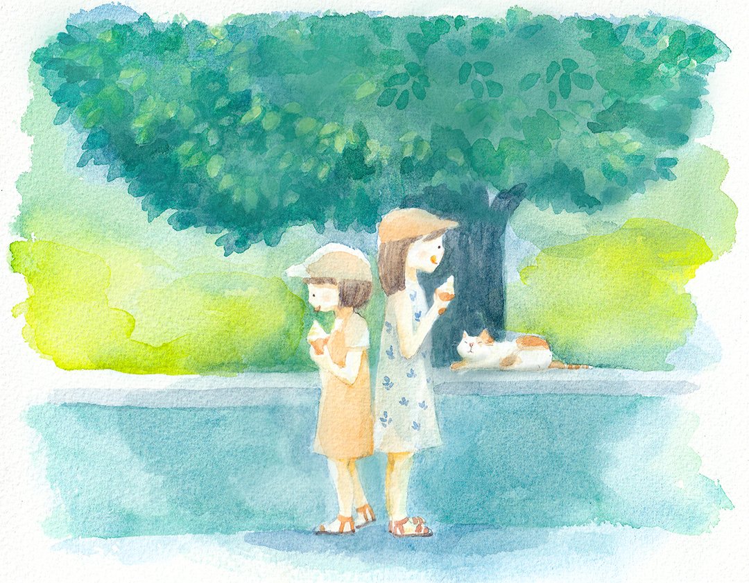 溶ける夏
#水彩イラスト　＃ねこ