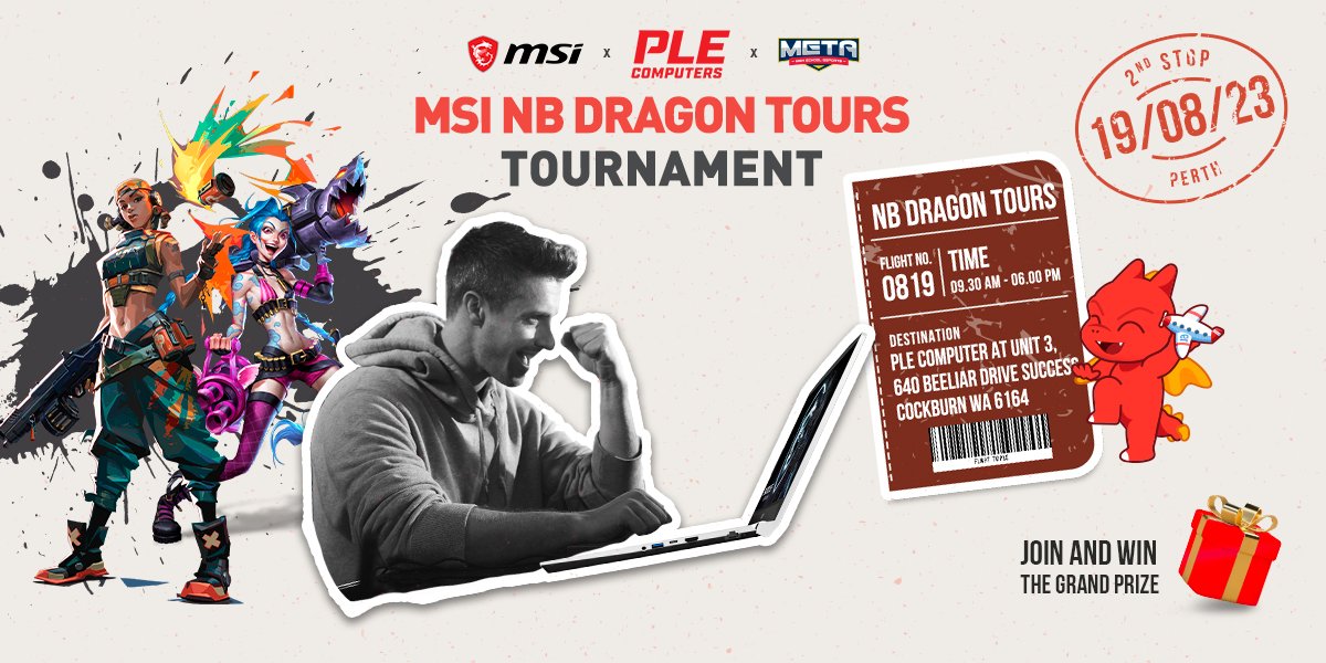 🤗Create A Winning Combination With #2023MSIDragonTours at <a href="/PLEComputers/">PLE Computers</a>

Register: forms.gle/VGGbdaGUf4Rz39…
WIN points on Gleam: msi.gm/2023Gleam
📍See you this weekend at the PLE Computer at Unit 3, 640 Beeliar Drive Success Cockburn WA 

au.msi.com/Promotion/2023…