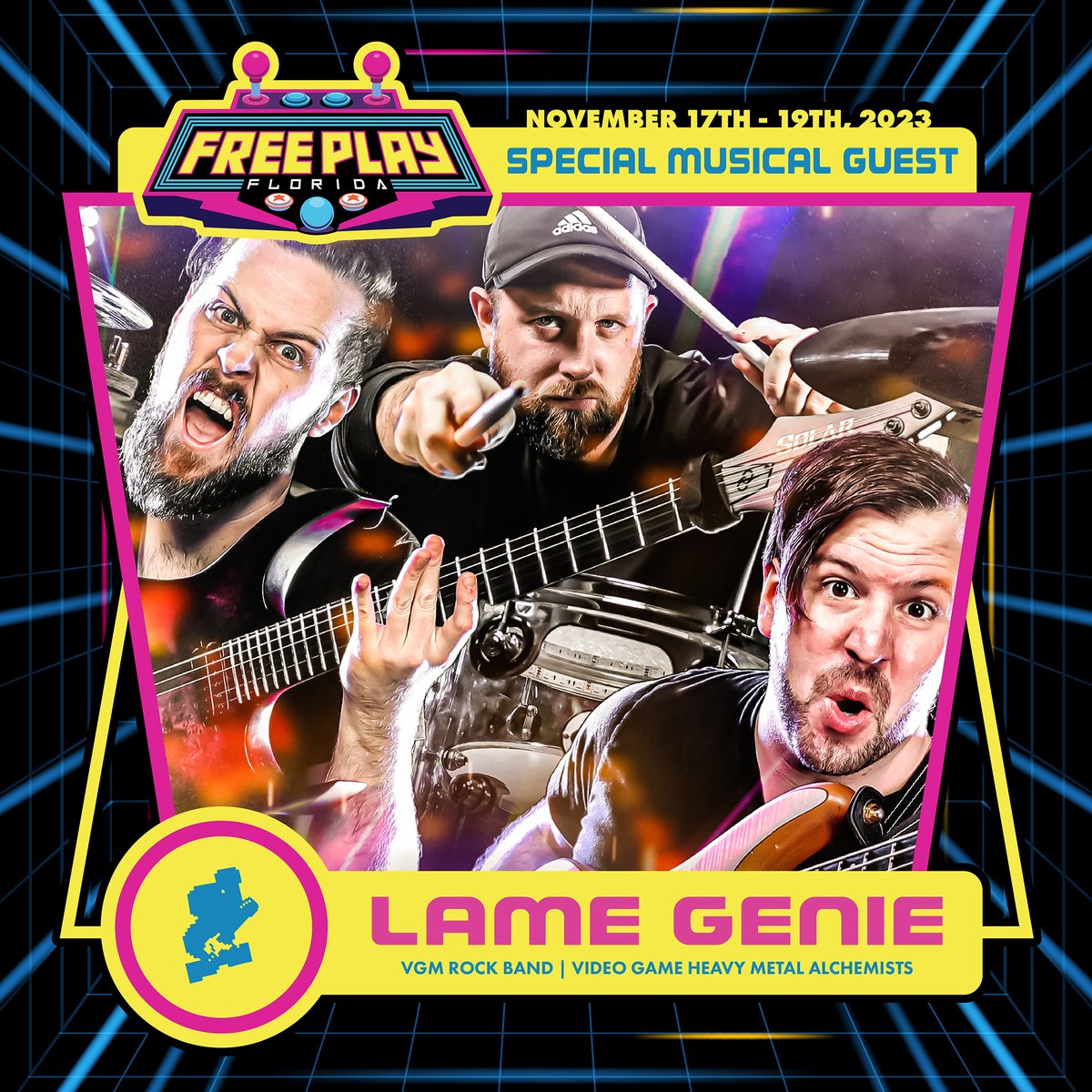 freeplayfla's tweet photo. 🎸🤘SPECIAL MUSIC GUEST
We are excited to announce that on Nov. 18th @LameGenieVGM  will be performing at the Free Play Florida 2023 After Party - presented by @OngakuOverdrive 

👉Buy tickets: https://t.co/QOeehqEaXH

#vgm #ost #gamingexpo #fpf2023 https://t.co/LBNBzdoMgV
