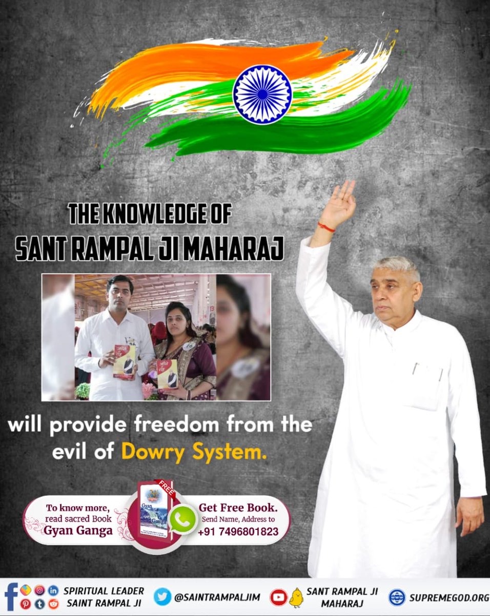 Ekta_988's tweet photo. #FreedomFromEvils #15august2023
With the dowry-free India campaign of Sant Rampal Ji Maharaj, the daughters are getting freedom from the demon called dowry and the society from the curse of dowry system.
@anitada23854181 https://t.co/nguTO9jMus