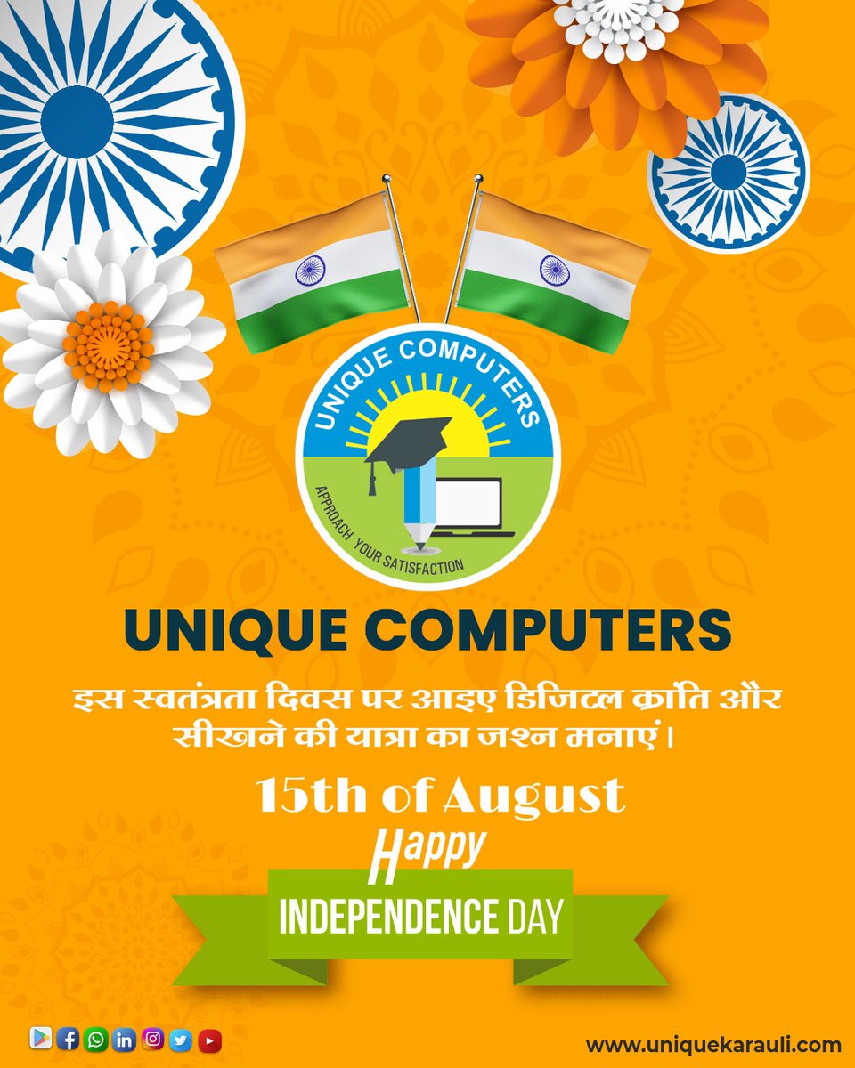 UniqueKarauli's tweet photo. Happy #IndependenceDay From technology to economy, India has come a long way and we are confident that with the right resources and education, our great nation will continue to make progress. #FreedomIsPriceless #IndiaIndependenceDay #IndependenceDay2020 #uniquecomputers https://t.co/X8aUb0VcNR