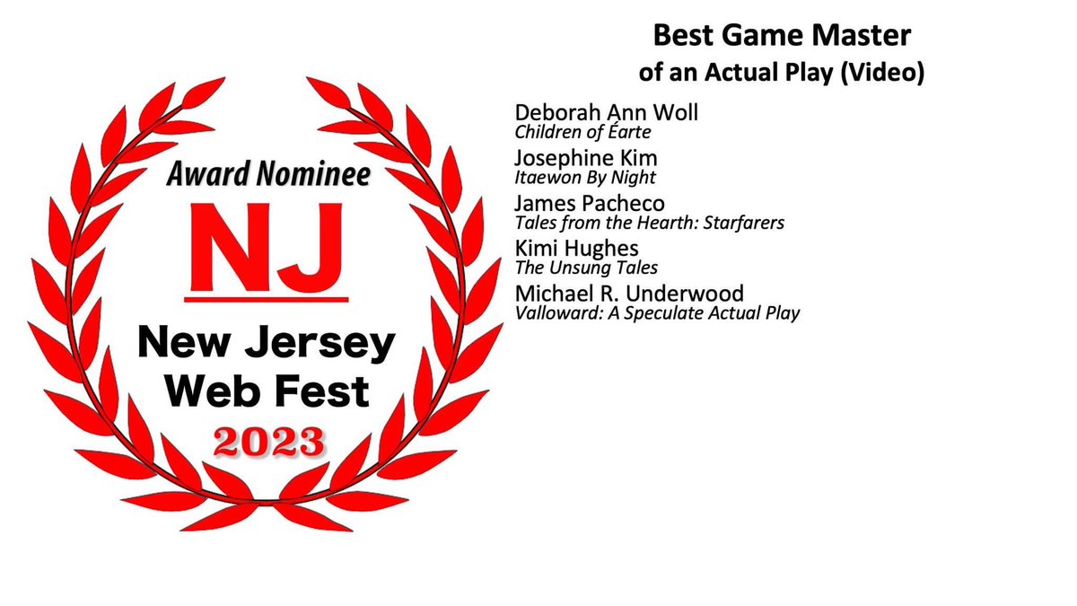 Here are the #NJWebFest nominees for #AudioFiction, which includes #ActualPlay (podcast and video) and #NarrativeFiction. Congratulations to all the nominees! Who's ready to #FeelTheMagic next month?! 🤘🏽 Winners to be announced at #TheGala 🏆 Shout it out: #WeGotNominated 🧵