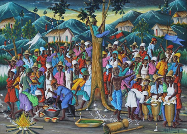 HaitiNowOrg's tweet photo. 14 August 1791 Boukman presided over a ceremony at the Bois Caïman in the role of houngan (priest) together with priestess Cécile Fatiman. Bwa Kayiman is the site of the Vodou ceremony during which the first major slave insurrection of the Haitian Revolution was planned. https://t.co/CsU8TmFtPy