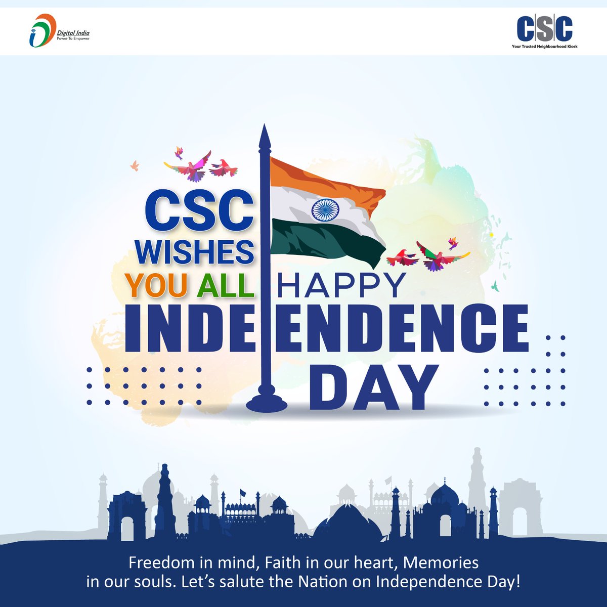 #HappyIndependenceDay Let's promise to ourselves, that each day we will perform our responsibilities towards our country without any complaint and make our #India feel proud. Jai Hind ! @CSCegov_ @cscacademy