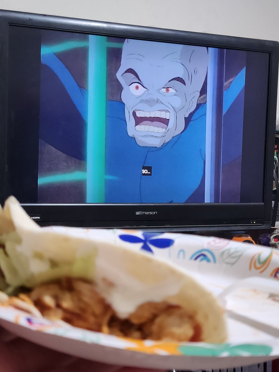 EMShade77's tweet photo. @MarkHamill Perfect date night at home.  Chicken tacos and The Incredible Hulk .  Still a classic! #80scartoons #TacoTuesday but it's monday rebel scum. We do what we want. #geek #cartoons #datenight #OldSchool #theincrediblehulk #Markhamill #hulksmash #retro https://t.co/Kc2axvcl8y
