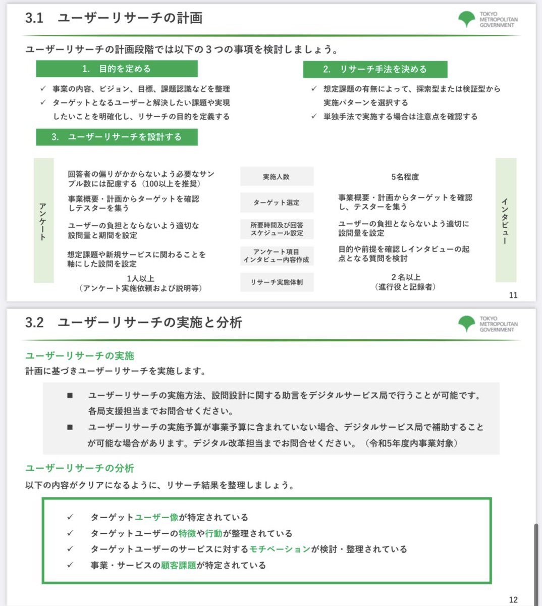 jujulife7's tweet photo. 東京都庁が無料公開している「ユーザリサーチ実施の進め方」がめっちゃ勉強になる...！

新規事業検討、マーケ・プロダクト戦略立案時など、企画業務のあらゆる場面で必要となるユーザリサーチの進め方について、基本的な型・プロセスから具体的なtipsまで記載があり超有益

https://t.co/xWsZvxq77f https://t.co/2wxoS3uwl8