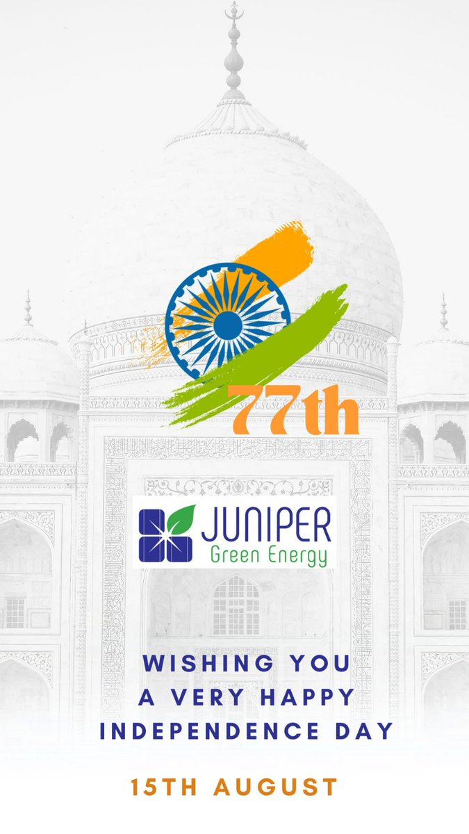 JuniperGE's tweet photo. On the 77 celebration of our Independence Day, we at Juniper Green Energy celebrate the diversity of the Indian Union.

Jai Hind.

#india #unityindiversity #independenceday2023 #tricolor #indianindependenceday #proudindian #renewableenergy https://t.co/ngln1SFi8j