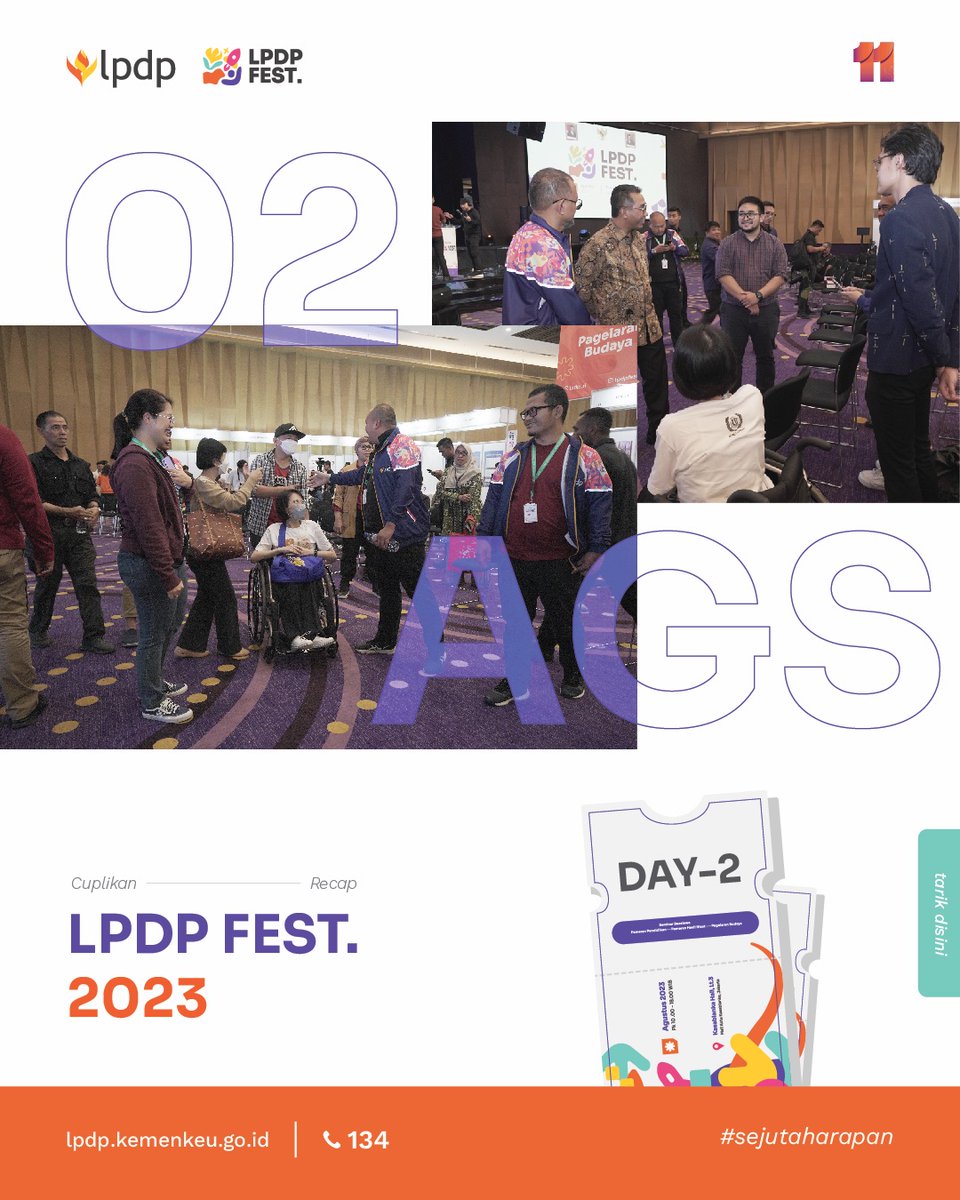 LPDP_RI's tweet photo. Siapa yang masih belum move on dari keseruan LPDP Festival kemarin nih #LPDPrens?
🙋🏻♂️🙋🙋🏻♀️
Hari kedua gelaran LPDP Festival di tanggal 2 Agustus kemarin juga tak kalah rame lhoo~
#LPDPFest #LPDP #DiriuntukNegeri #UangKita #SejutaHarapan https://t.co/Je8x4QgacQ