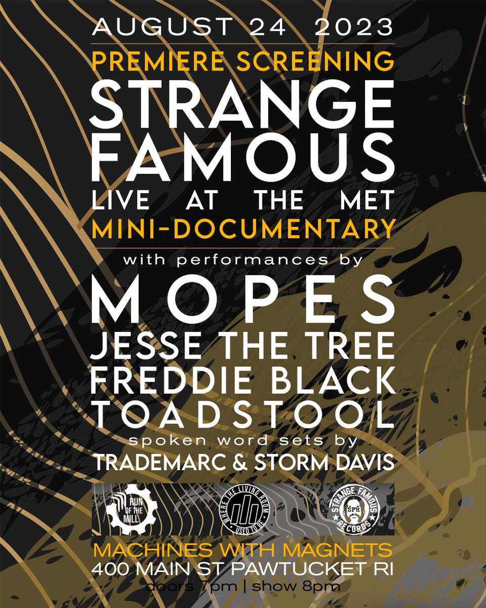 SFRupdates's tweet photo. #RhodeIsland: Aug 24, come to @MWMVenue for the premiere of a documentary short shot at the 4/23 @SageFrancis gig + see if u made it into the 🎞️!

🎤 by @Mopes_SFR, @JesseTheTree401, @PredkaMarc, @Storm_Davis, @FreddieBlack401 + @ToadStoolRaps!

TIX 🎟️ @ https://t.co/MFIAG52unF https://t.co/rEG7vTdI2z