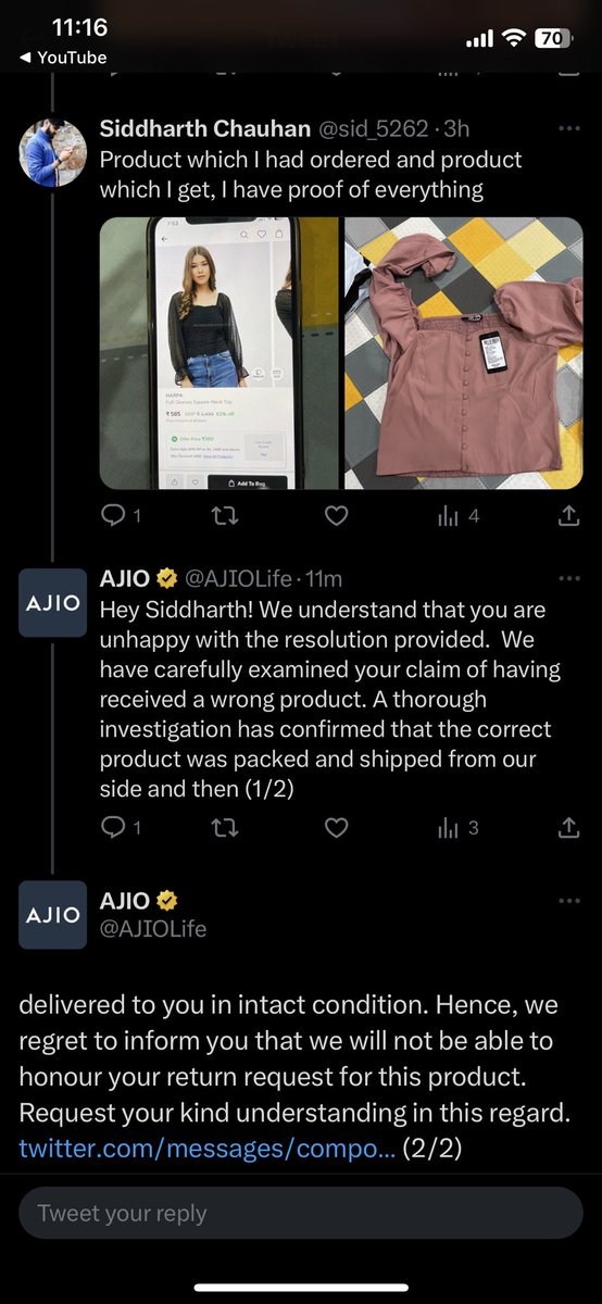 sid_5262's tweet photo. @AJIOLife Worst customer support service @AJIOLife https://t.co/T2Aw9zIa3e