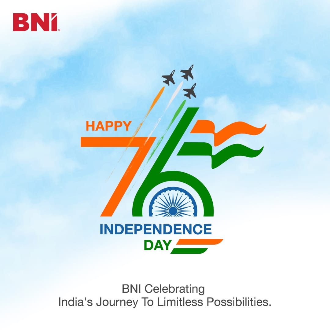 As the tricolor waves proudly in the sky, let's stand tall,  to celebrate not just where we've been, but where we're headed – growing forward together, as one incredible, unstoppable force.​ Happy Independence Day!​ #BNI #BNIIndia #IndependenceDay #IndependenceDay2023 #India