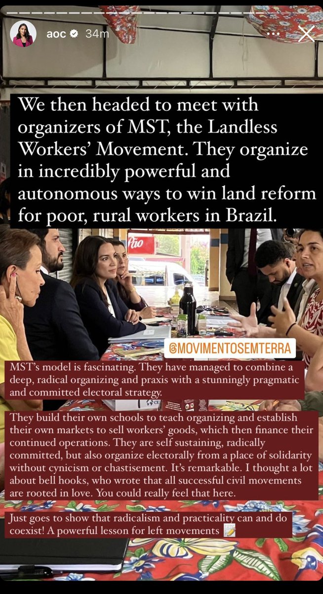 Rep. AOC and colleagues — meet with Brazilian working-class farmworkers, Black, Indigenous, and trade-union movements…