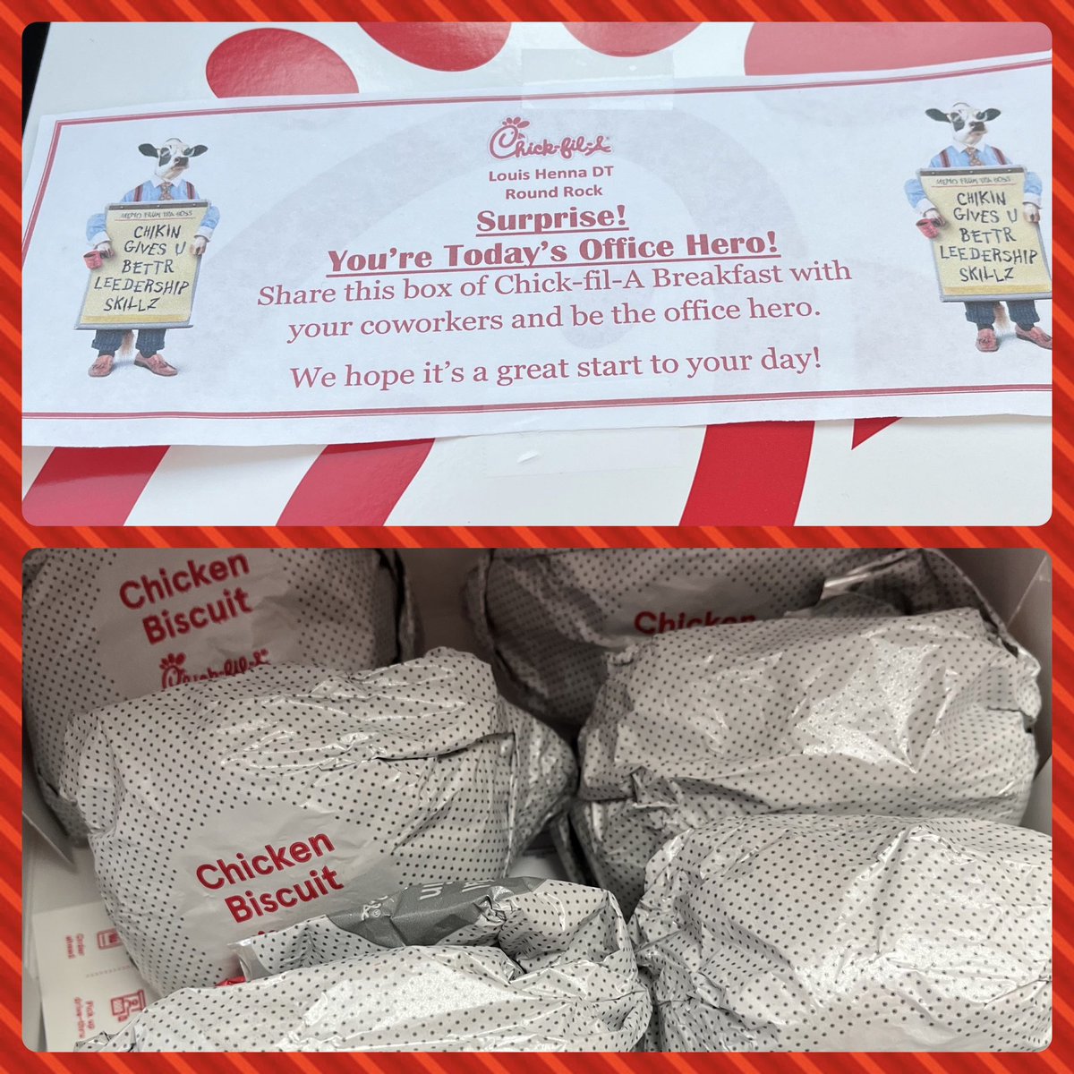 Thank you, @ChickfilA on Louis Henna in Round Rock for providing the @BluebonnetRRISD Innovation Team with breakfast today!