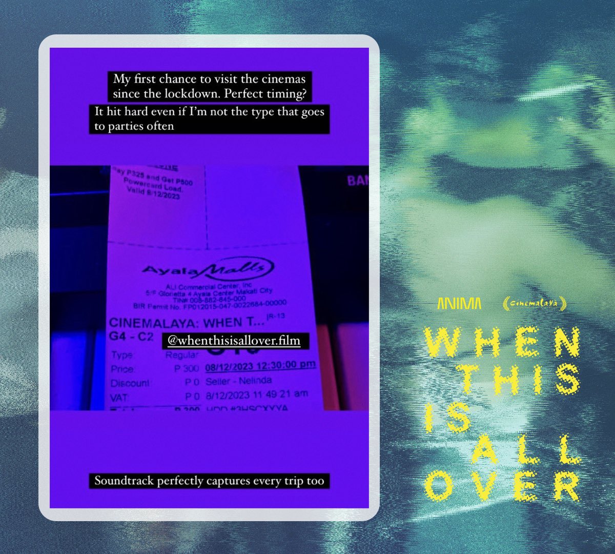 animastudiosph's tweet image. Last chance to catch our film before it is all over‼️

When This Is All Over screening today, August 15 👇🏼

12:30pm - UP Town Center Cinema 3
8:30pm - Glorietta Cinema 2

Buy your tickets now!

AYALA CINEMAS:
sureseats.com/theaters/movie…

#WhenThisIsAllOver #Cinemalaya2023