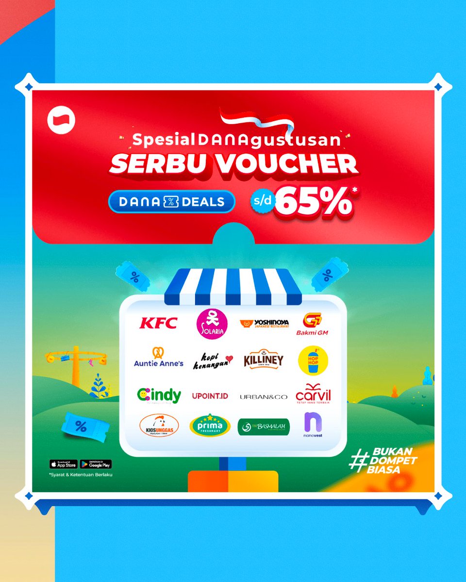 danawallet's tweet photo. Siapa yang suka cari diskon Agustusan? Nihh, DANA kasih dehh diskon spesial 17an! Merchantnya ada banyak lhoo, yuk share ke tementemen kamu yang lagi cari promo jugaa 🤩🇮🇩

#DANAgustusan https://t.co/ECG0hOsR0c