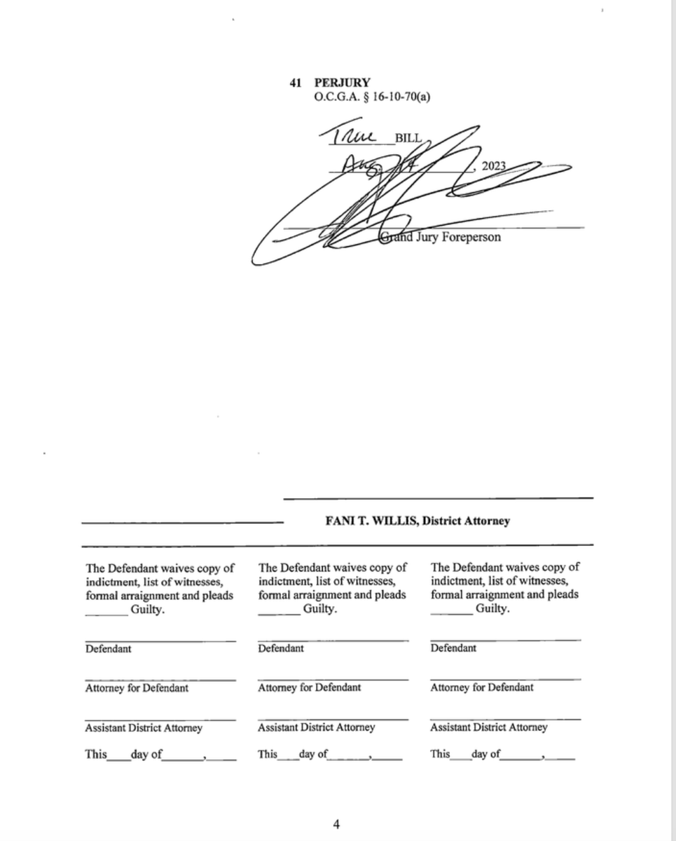 stphnfwlr's tweet photo. BREAKING: Indictments against Donald Trump and 18 others are up on the Fulton County Clerk's website, with 41 criminal counts and 98 total pages. #gapol 

READ:
https://t.co/VTBpBNCmNb https://t.co/zLvZg29TqV