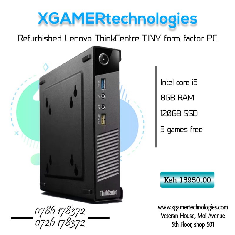 XGAMERtech's tweet photo. Lenovo ThinkCentre M73 TINY form factor 8gb ram 120gb SSD refurbished desktop with 3 free games

Price: Ksh. 15950.00

We open everyday 8am → 8pm.

More computers : https://t.co/DVhsKTp7Re
Follow us on Facebook/Instagram/Twitter: @XGAMERtech https://t.co/zcfttYxyPN