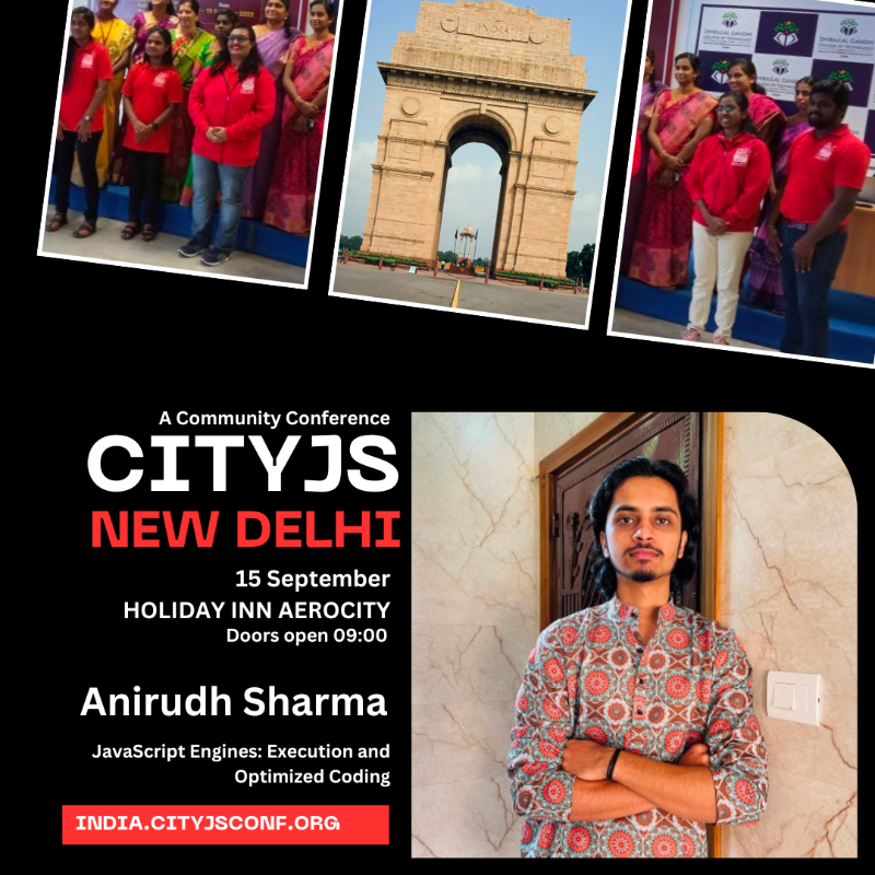 cityjsconf's tweet photo. Excited to welcome @bot_Anirudh as a speaker at CityJS #India in #NewDelhi! Join us to delve into the world of JavaScript Engines: Execution and Optimized Coding. 🚀📢 #CityJS #JavaScript #CodingOptimization