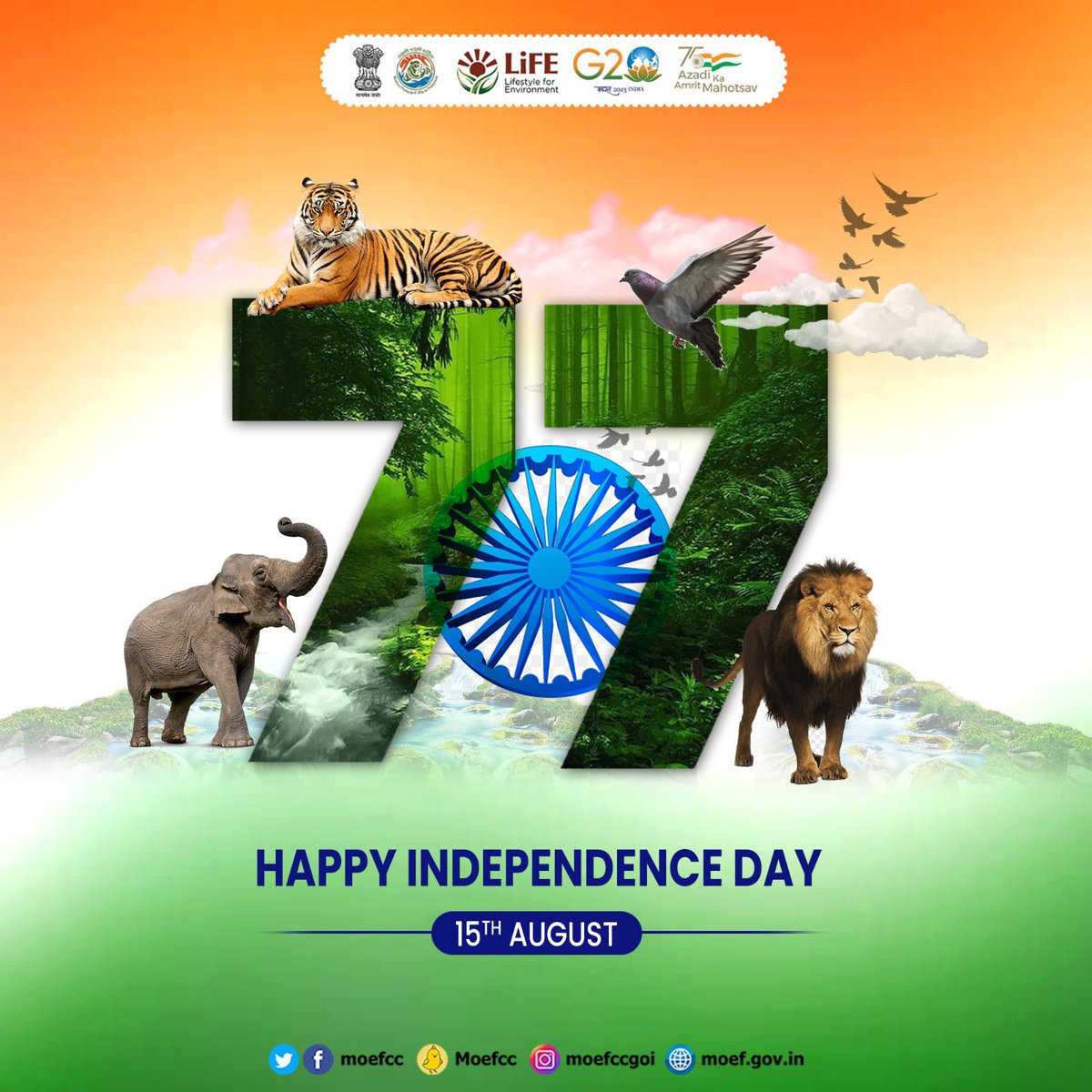moefcc's tweet photo. On the momentous occasion of our nation's 77th #IndependenceDay, let's unite and take a heartfelt pledge to embrace and safeguard our environment, to foster the growth of our invaluable forests, and to steadfastly combat the pressing challenge of climate change. https://t.co/lm0gQec7jk