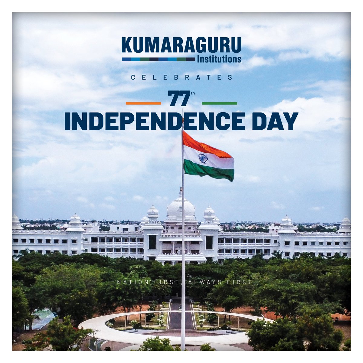 KCTOfficial's tweet photo. Kumaraguru Institutions joins the nation in commemorating the spirit of #freedom and pledges to contribute to the progress of the #nation, echoing the theme #nationfirstalwaysfirst as #india celebrates the 77th #independenceday on 15th August 2023. https://t.co/uz336YK7Uw