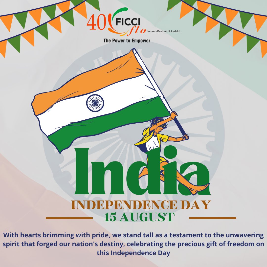 flojammu's tweet photo. "Happy Independence Day! Celebrating freedom, unity, and the spirit of our nation. Let's remember the sacrifices that led us here and strive for a brighter future together."
#ficciflojkl #Unity_OurStrength #15thaugust2023 https://t.co/qkdViJVUAv