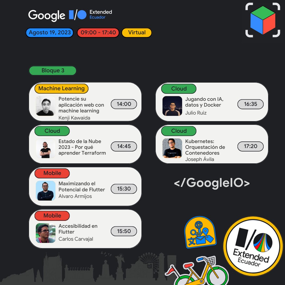 GDGGuayaquil's tweet photo. 📅 Marca tu calendario: 19 de agosto. ¡El evento Google IO Extended Ecuador está a punto de comenzar! 🚀
📌 Lugar: Virtual
⏰ Horario: 9:00 AM - 5:35 PM
🎟️ Registro: https://t.co/OwCV1HKCku 🎉

📕 Explora la emocionante agenda completa en: https://t.co/0kXD8lV0Go https://t.co/MyQbahvfvw