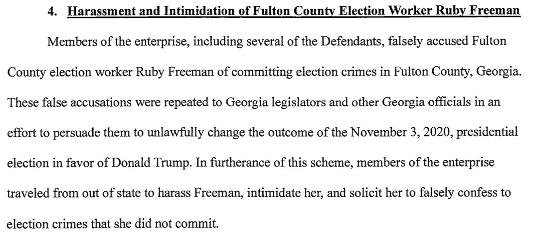 An important part of Fani Willis's indictment in Georgia: there will be consequences for what they did to Ruby Freeman