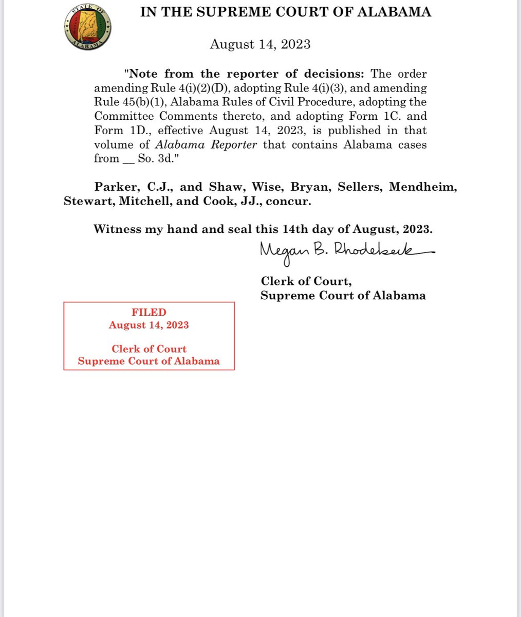 GregoryCook's tweet photo. I am pleased to announce that our Court amended Rule 4 of the Rules of Civil Procedure today to allow service of a complaint or subpoena (rule 45) by commercial delivery (for instance UPS or Federal Express among others). This should improve our courts’ efficiency and accuracy. https://t.co/DAtNnS9rs9