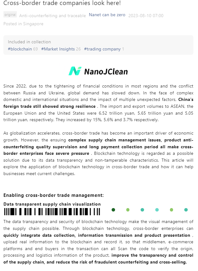 Eric_4152's tweet photo. #NanoJClean (#Vechain in China) has identified supply chain management challenges and offered a solution to address these problems using #Blockchain technology, utilizing cost-effective and highly efficient technical tools. https://t.co/cHTboFSMSy