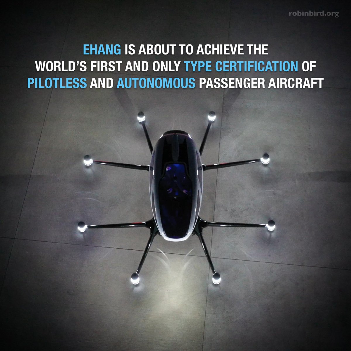 EHANG_216's tweet photo. EHANG is about to achieve the world’s first and only type certification of pilotless and autonomous passenger aircraft.

@EHANG $EH #eVTOL https://t.co/1EM7R1V0h1
