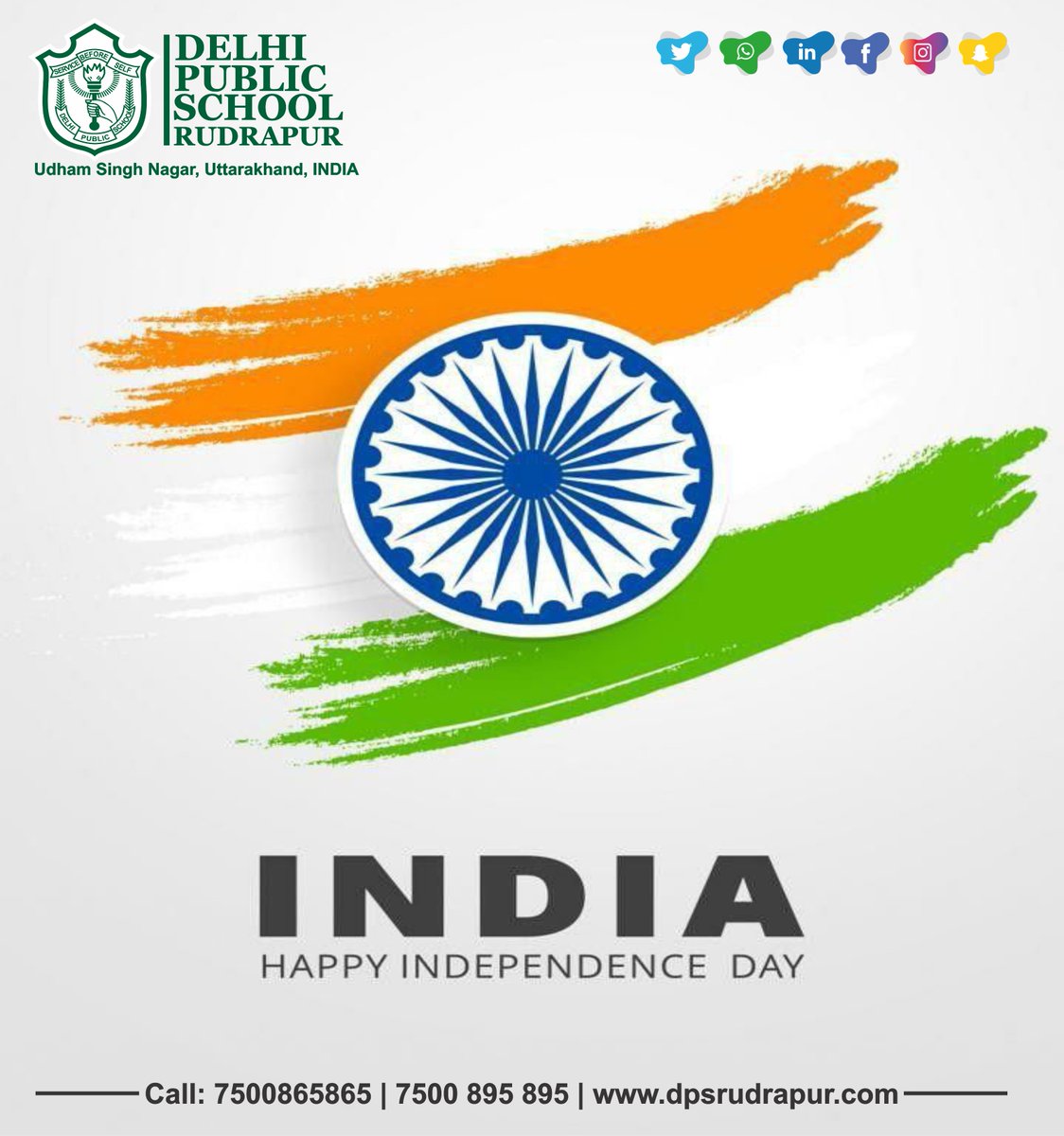 On this remarkable Independence Day, let's commemorate the unwavering contribution of our brave heroes who valiantly fought for our freedom.
Happy Independence Day
#dpsrudrapur #BestSchoolInUttarakhand #topschoolinrudrapur
#BestAcademics