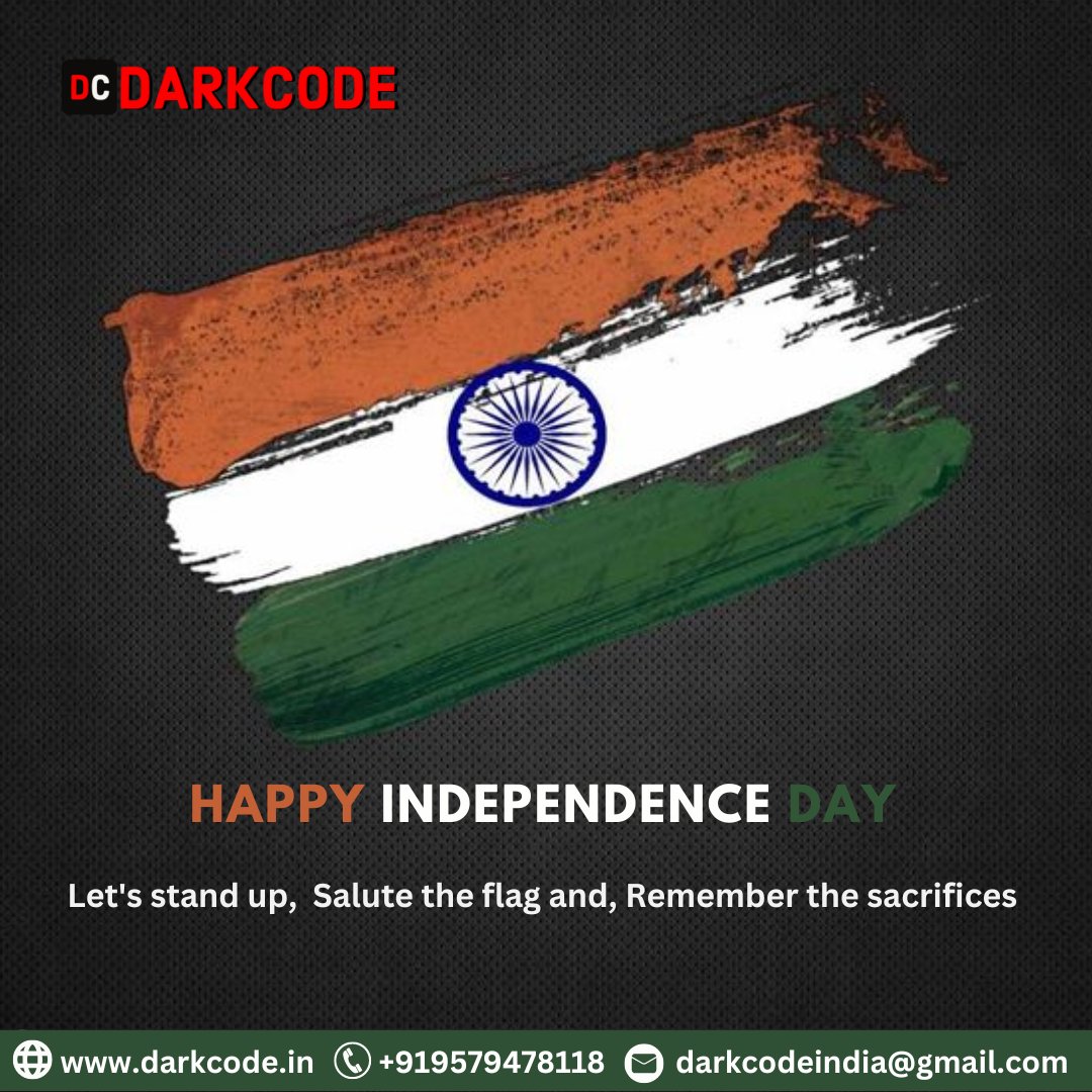 darkcodeindia's tweet image. Let's stand up, Salute the flag and, Remember the sacrifices.
Happy Independence Day
#darkcode #15august2023 #independanceday