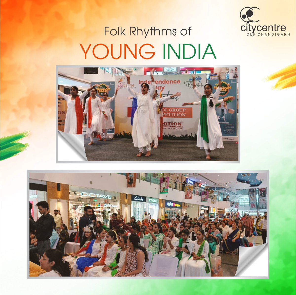 Folk Rhythms of #YoungIndia!
#DLFCityCentreChandigarh  celebrates the Patriotic Spectacle as City Kids performed the diverse Folk Forms of Independent India.
#HappyIndependenceDay #76Years #HarGharTiranga #FolkDance  #IndependenceDayCelebration #ShoppingMall #ITPark #Chandigarh