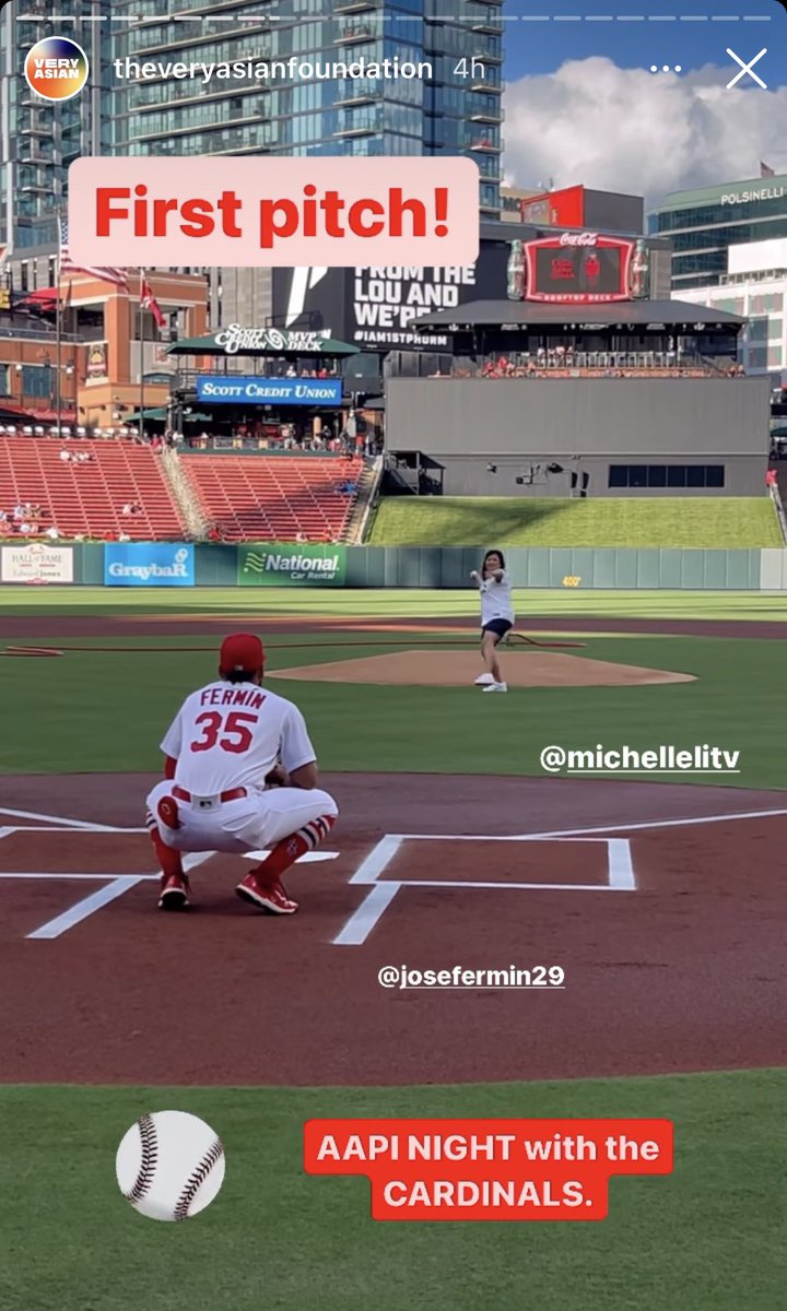 How cool is this?! Mad props to @MichelleLiTV for throwing out the ceremonial first pitch tonight at the @Cardinals game on #AAPI night!! 🔥🔥 Video of the pitch and more in the IG stories from @theveryasianfdn @aaja #AAJAkudos