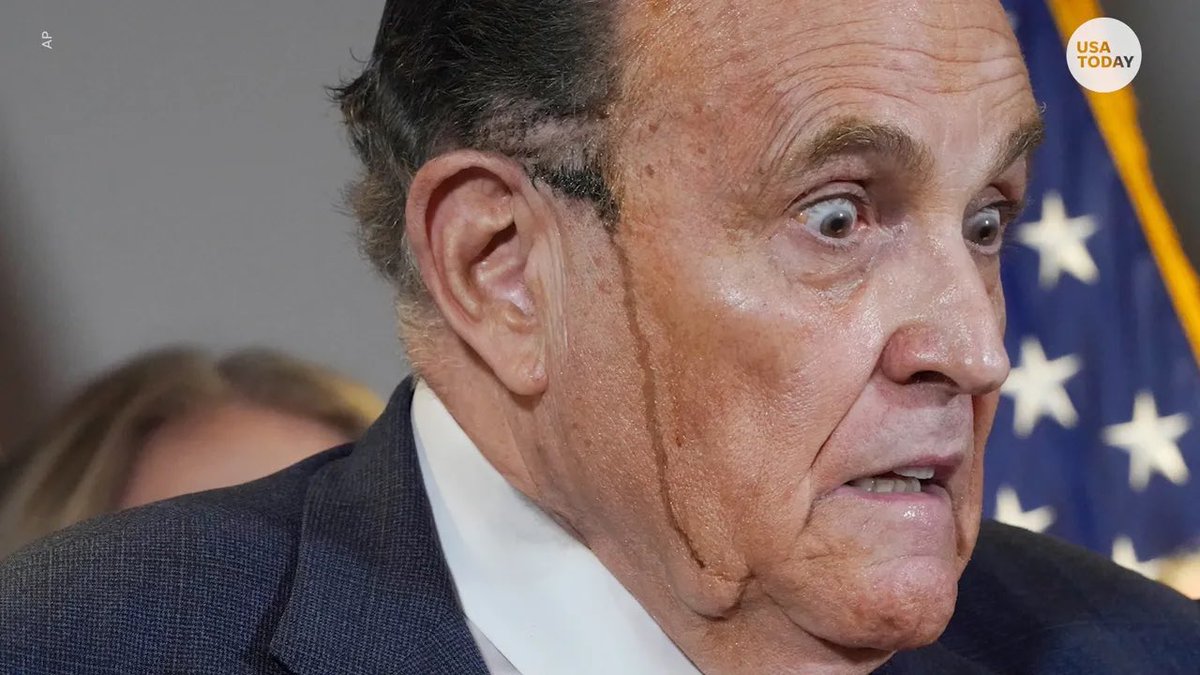 Giuliani is absolutely dripping motor oil right now. #IndictmentWatch #LockHimUp #RICO