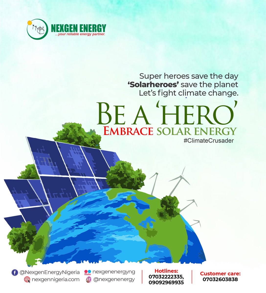 Nexgenenergyng's tweet photo. Super heros save the day, Solarheroes save the planet
Let us fight climate change.
Be a hero.
Embrace solar energy
#ClimateCrusader https://t.co/8gdCfu3akz