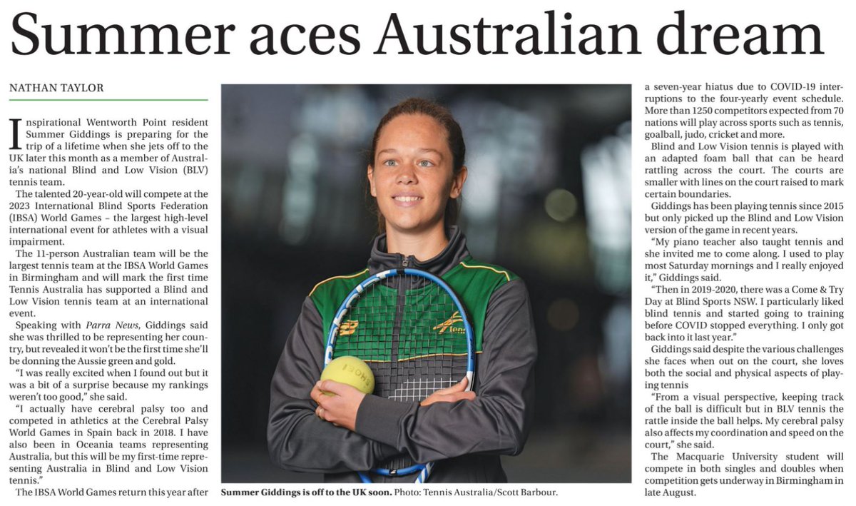 Fantastic to hear that ex-student, Summer Giddings (Class of 2020), is continuing to excel in the sporting arena. Summer has recently been selected to represent Australia at the upcoming IBSA World Games in Birmingham on the Blind and Low Vision Tennis Team.