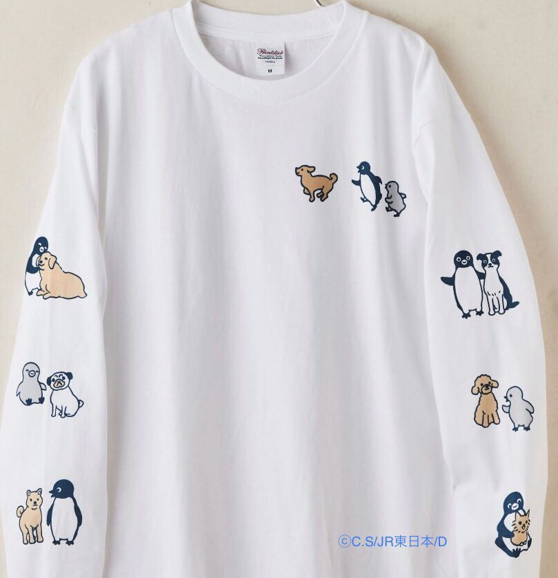 まだノースリーブを着る季節に、ロングTシャツのサンプルがUP〜❗️ 両袖にペンギンと犬のデザイン、秋の発売予定をお楽しみに〜😄