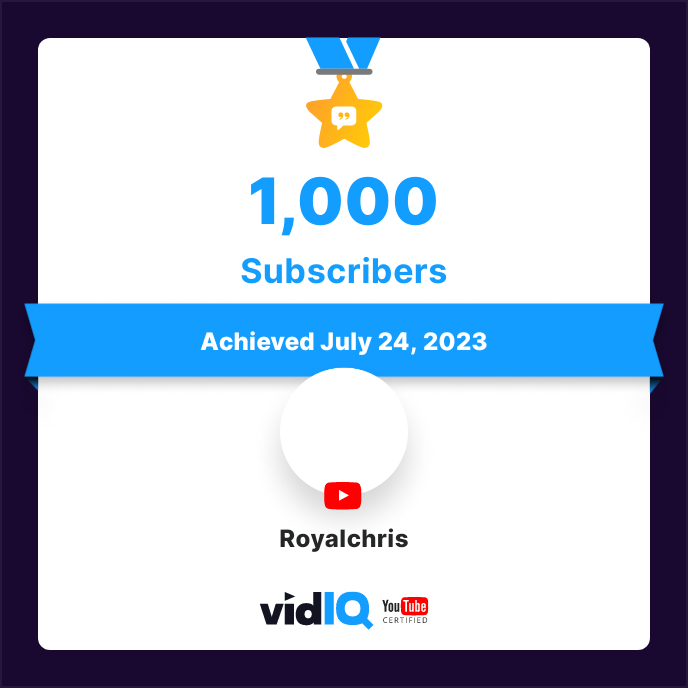 RoyalChris19's tweet photo. 🏆 My YouTube channel achieved 1,000 subscribers on 24th July 2023! Track and celebrate your own success today @RoyalChris19
@Everyone https://t.co/6lhA0iYhgp