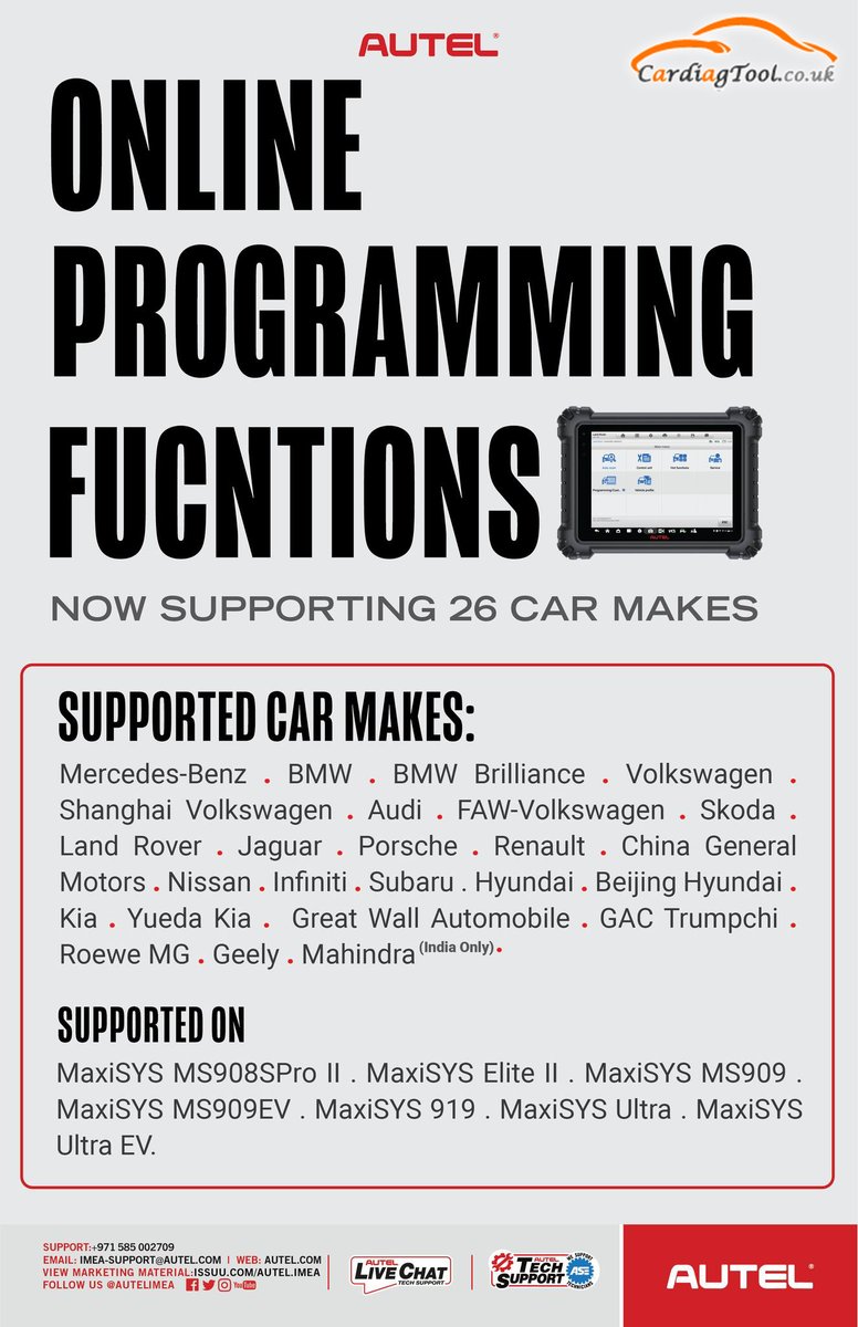 CardiagtoolUK's tweet photo. #Autel Online Programming Update | More Cars are Added 🔔🔔
🚗Mercedes, BMW, VW, Porsche, Land Rover...
🔼Elite II, MS908PRO II, Ultra, MS909...
#EliteII #AutelUltra #MS909 #onlineprogramming #cardiagnosis https://t.co/uUwPFPA0FX